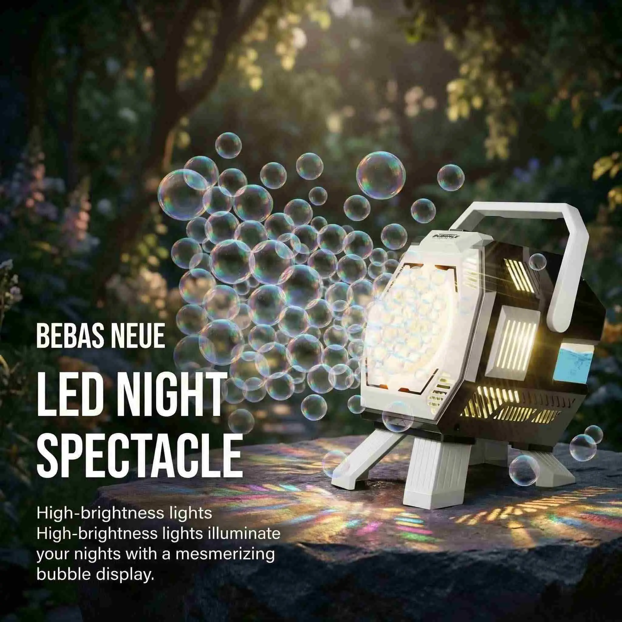 Upgrade Automatic Desktop Bubble Machine - Unisex, Auto-Rotate Light Effect, Party Wedding Essential, Requires 4 AA Batteries, Ages 3+, Automatic Bubble Machine