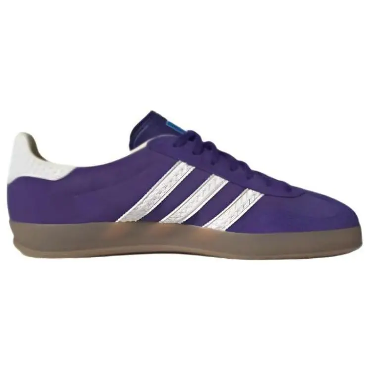 Adidas Originals Gazelle Leather Indoor Low-Top Footwear - Unisex Purple & White Casual Trainers, Maison Mihara Official Trendy Flats