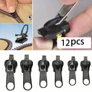 Universal Zipper Replacement Kit, 6/12 Pieces, Multiple Sizes, Quick Repair, Easy Installation, Clothing and Luggage, and Coffee Color Options