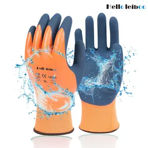 LEIBOO Heavy Duty Winter Gloves, Fleece-lined for warmth, Latex Fully Soaked, 100% Waterproof Gloves, Thermal Insulated Winter Dipped Gloves(Orange)