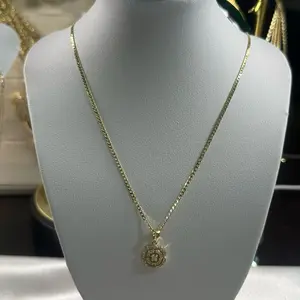 Crystal Flower Cuban Chain – 14k Gold Filled 1.5 mm x 18”
