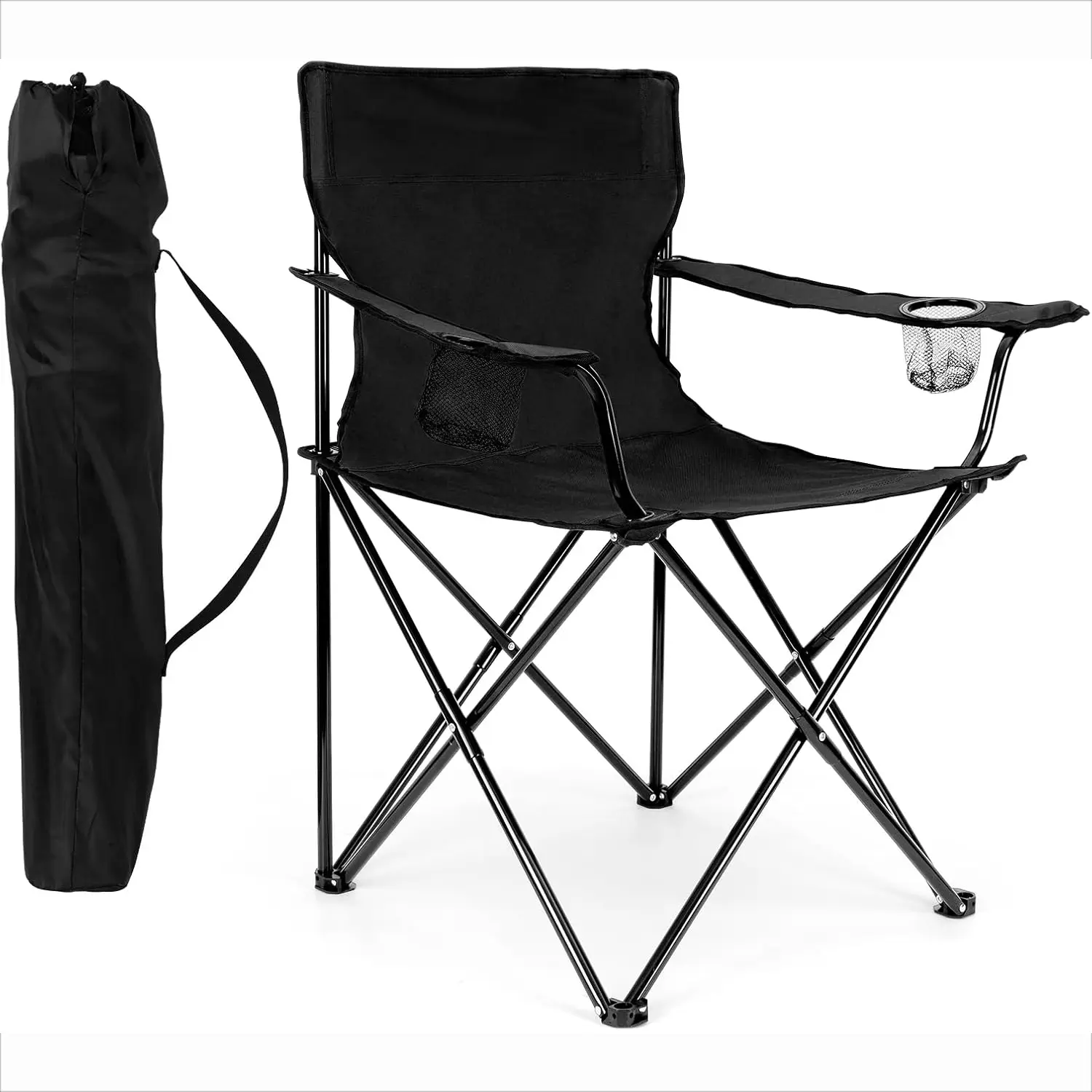 Lightweight Folding Camp Chair – Heavy-Duty for Adults, with Cup Holder & Carry Bag, Perfect for Beach, Fishing, Tailgating & More