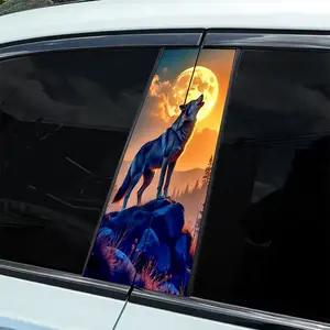 2 pieces/set, vinyl car sticker - DIY art protective cover, super beautiful sunrise and wolf dog design, suitable for car B-pillar - easy to stick and durable design, suitable for cars, Universal car sticker