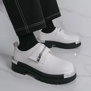 UYCEKK Shoes for men thick-soled large-head business shoes, British-style formal work large-sized office Men's shoes, black-faced Silvery jewelry zipper Men's shoes, thick-soled stable anti-slip design, suitable for multiple outdoor scenarios