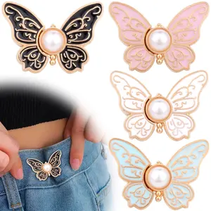 Butterfly Waist Tightener Buttons for Women - 4 Sets No Sew Jean Waist Clips, Reusable Detachable Pants Tightening Pins to Adjust Loose Waist Instantly