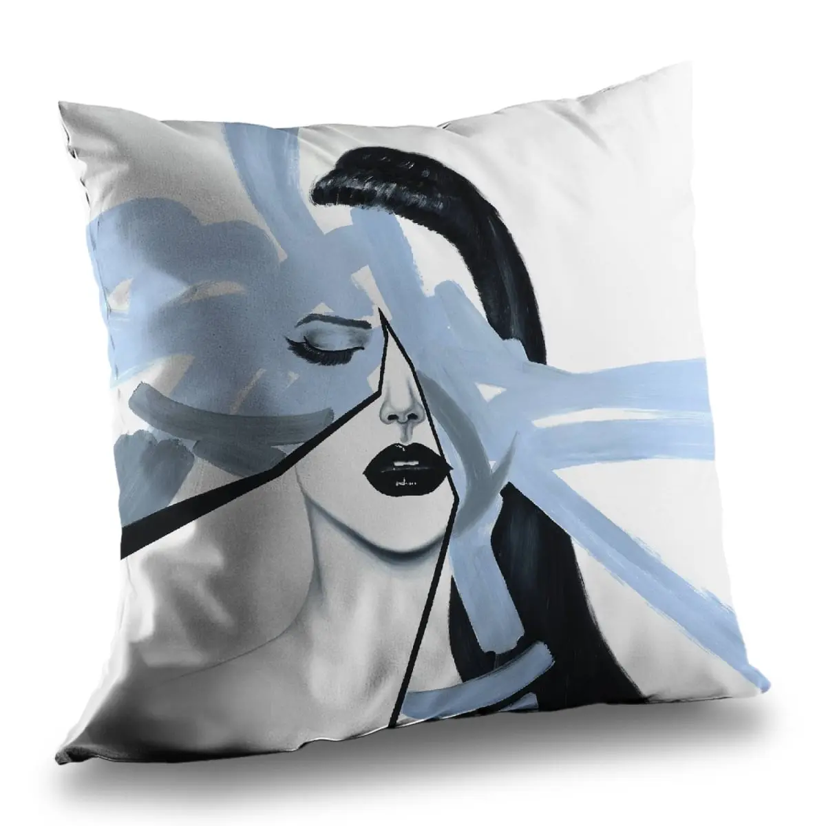 360 Stand 14x14 in. Poly Twill Abstract Blue Woman Portrait Throw Pillow - Insert Ready Soft Cushions, Modern Art Living Room Decor with Romantic Vibe, Art-Inspired Standard Pillows, Blue Standard Pillows