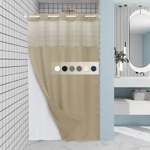 White No Hook Shower Curtain with Snap in Liner,230GSM Waffle Weave Shower Curtains for Bathroom,71W x 74H