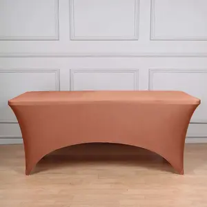 Stretch Spandex Rectangle Tablecloth 6ft Terracotta (Rust) - Wrinkle Free Fitted Table Cover