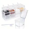 4-Piece Sturdy Transparent Acrylic Spice Jar Set - Containers with Lids, Spoons, Space-Saving Tray, Rack, Waterproof Reusable Kitchen Seasoning Utensils, 8.66*2.95*3.03 inches Small Storage for Home Salt, Pepper