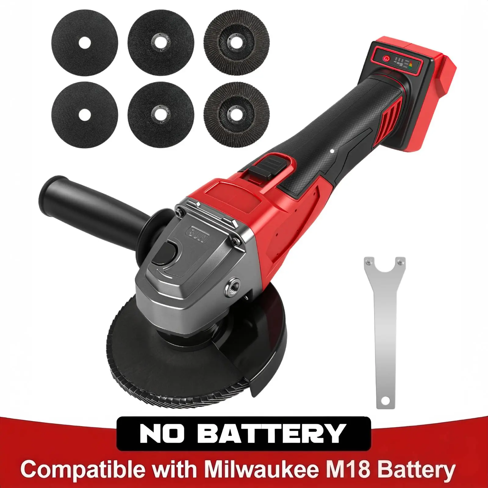 4-1/2" Cordless Angle Grinder for Milwaukee M18 Battery, Brushless 10000RPM Electric Grinder for Cutting, Grinding & Polishing (Tool Only) – Includes 6PCS Free Discs (Cutting Wheel + Grinding Wheel + Flap Disc)