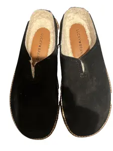 Lucky Brand Womens Tamala 2 Black Leather Shearling Lined Mules Shoe 9.5