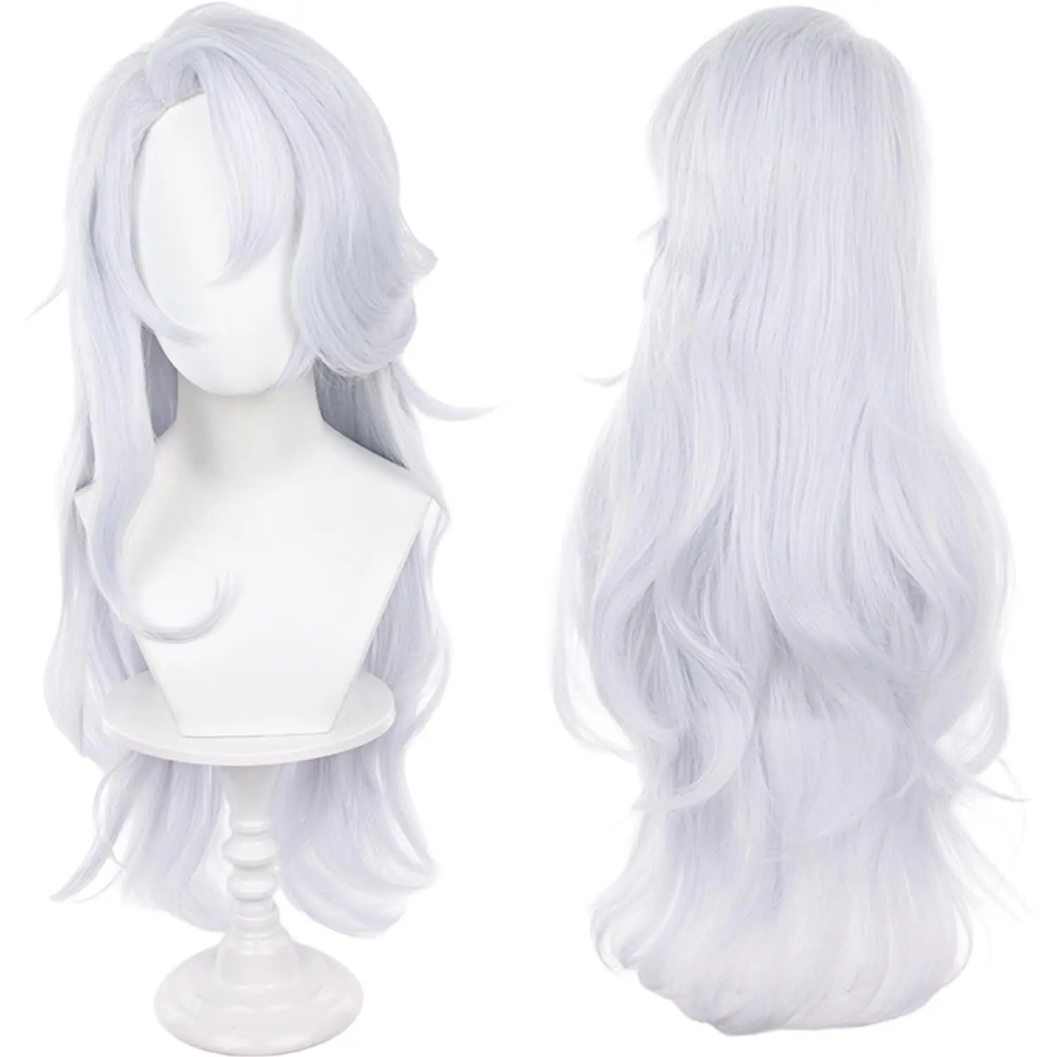 Synthetic Fiber Anime Theme Female Cosplay Wig - Silver White Long Wavy Hair for 5t5 The Strongest Sorcerer, White Cat Roles - Halloween Party Costume Wig