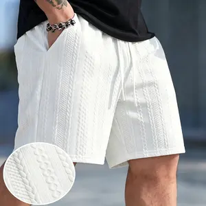 Men’s White Cable Knit Textured Shorts, Elastic Drawstring Waist with Functional Pockets, Soft & Breathable Fabric, Versatile Casual Bottoms to Elevate Your Modern Mensfashion and Summer Outfits