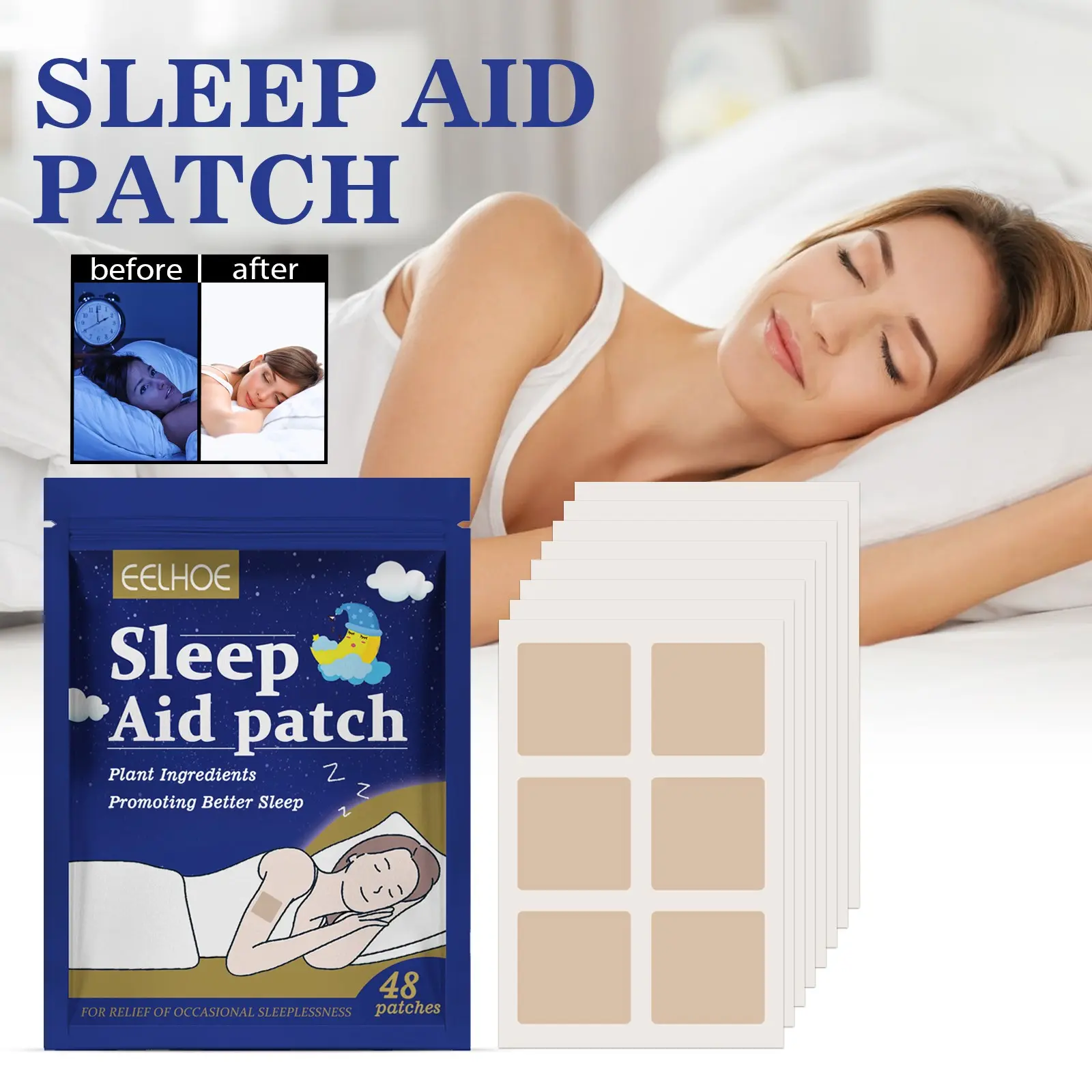 Sleep Patch for Comfortable Sleep, Relieves Body Pain, Improves Night Sleep, Sleep Improvement, No Melatonin, Suitable for Travel & Daily Use, Sleep Aid, Body Pain Relief