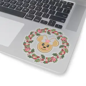 Minnie Mouse Gingerbread inspired Christmas Peppermint Winter Holly Berry Wreath Kiss-Cut Stickers Decor
