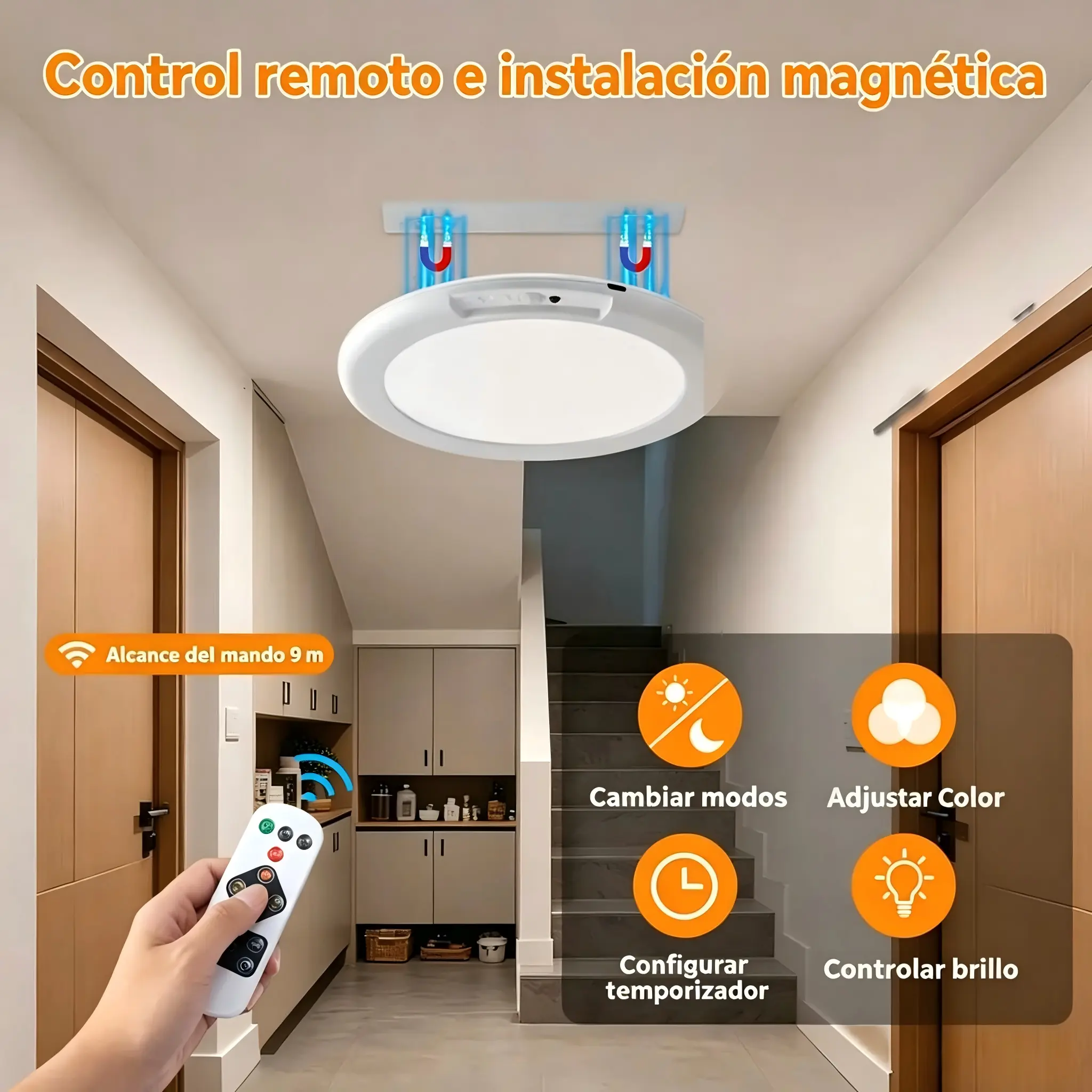 Luz de techo magnética, luz de techo LED recargable con control remoto, 3 temperaturas de color regulables 3000K/4500K/6500K, 10 niveles de brillo, luz de armario con sensor de movimiento, ideal para baño, zona de ducha, porche y dormitorio shelf lamp