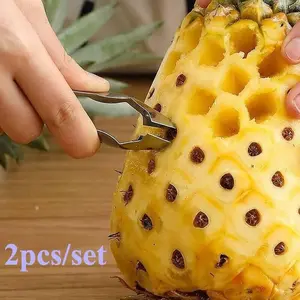2pcs Stainless Steel Strawberry Pineapple Cutters Tomato Stalks Remover Pineapple Eye Peeler Fruit Tools Kitchen Tools