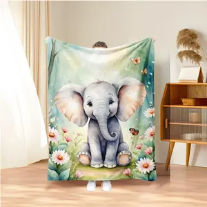 Cute Elephant Pattern Blanket, 1 Count Soft Comfortable Warm Throw, Air-conditioned Room Nap Blanket for Home Office Travel Camping
