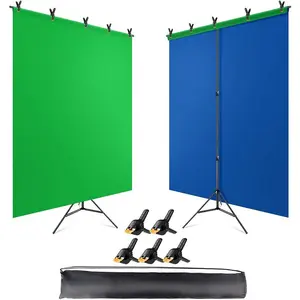Blue Green Screen Backdrop with Stand, 6.5x5ft (H x W), Portable 2-in-1 T-Shaped Design, Includes Clips & Carry Bag for Streaming Zoom Photography