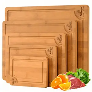 5-Piece Extra Large Bamboo Cutting Boards Set for Kitchen, Heavy Duty Cutting Board with Juice Groove, Bamboo Chopping Board Set for Meat, Vegetables - Pre Oiled