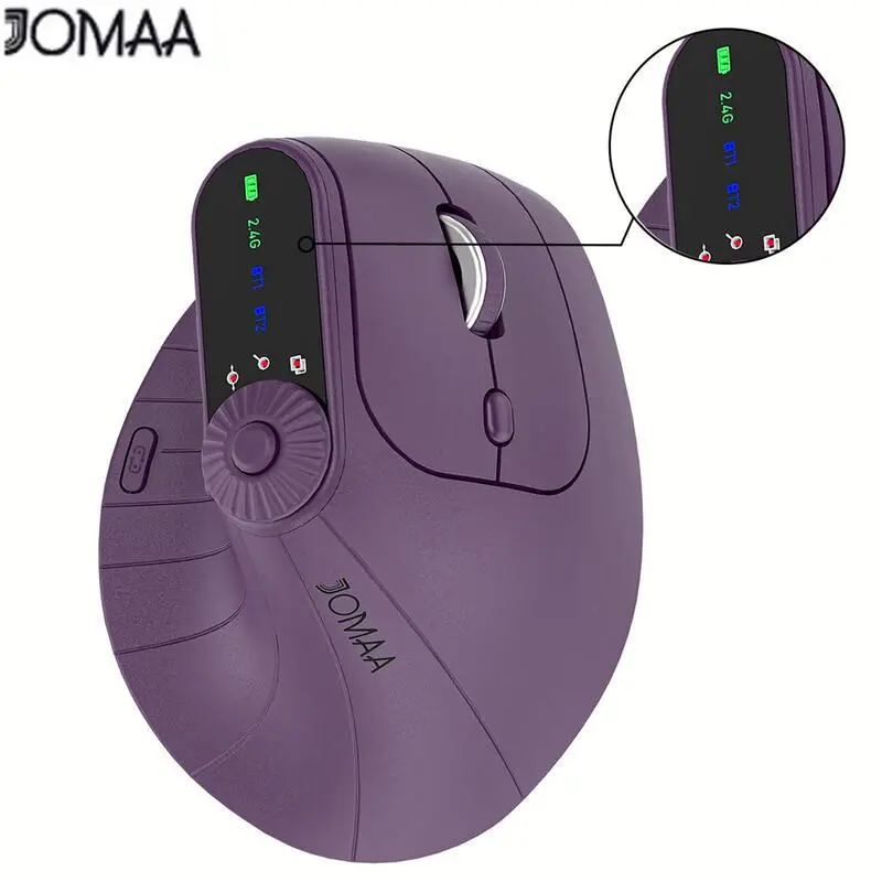 JOMAA Dual-Bluetooth Wireless 2.4G Vertical Mouse Silent Click Rechargeable Ergonomic 2400 DPI Mice for Win/IOS/Android