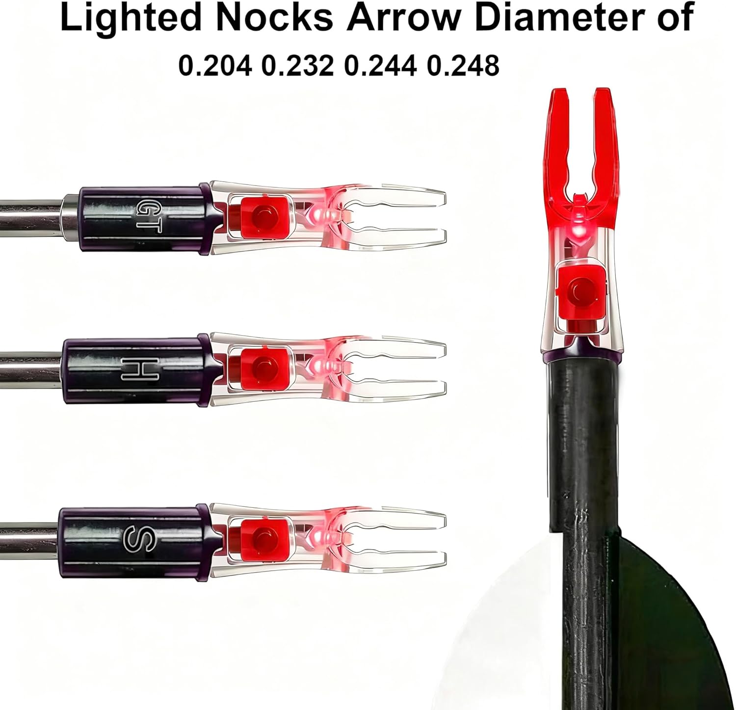 4.2mm Lighted Nocks for Arrows 3PCS Compound Bow Arrow Nock for Hunting Shooting，Nockturnal- Lighted Nock for Arrows with .166 Inside Diameter Including Victory-Red
