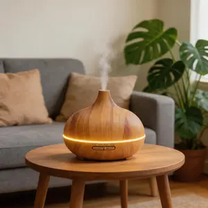 Onion-Shaped Light Wood Grain Aroma Diffuser, Ultrasonic Quiet Cool Mist Humidifier for Bedroom Office Desk, 7 Color Night Light, with 10 Essential Oils Set, Large Capacity Home Air Freshener