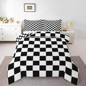 Black Grid Comforter Set,Black and White Checkered Bedding Set,Reversible Farmhouse Buffalo Plaid Comforter,Bedroom,Gingham Duvet Insert