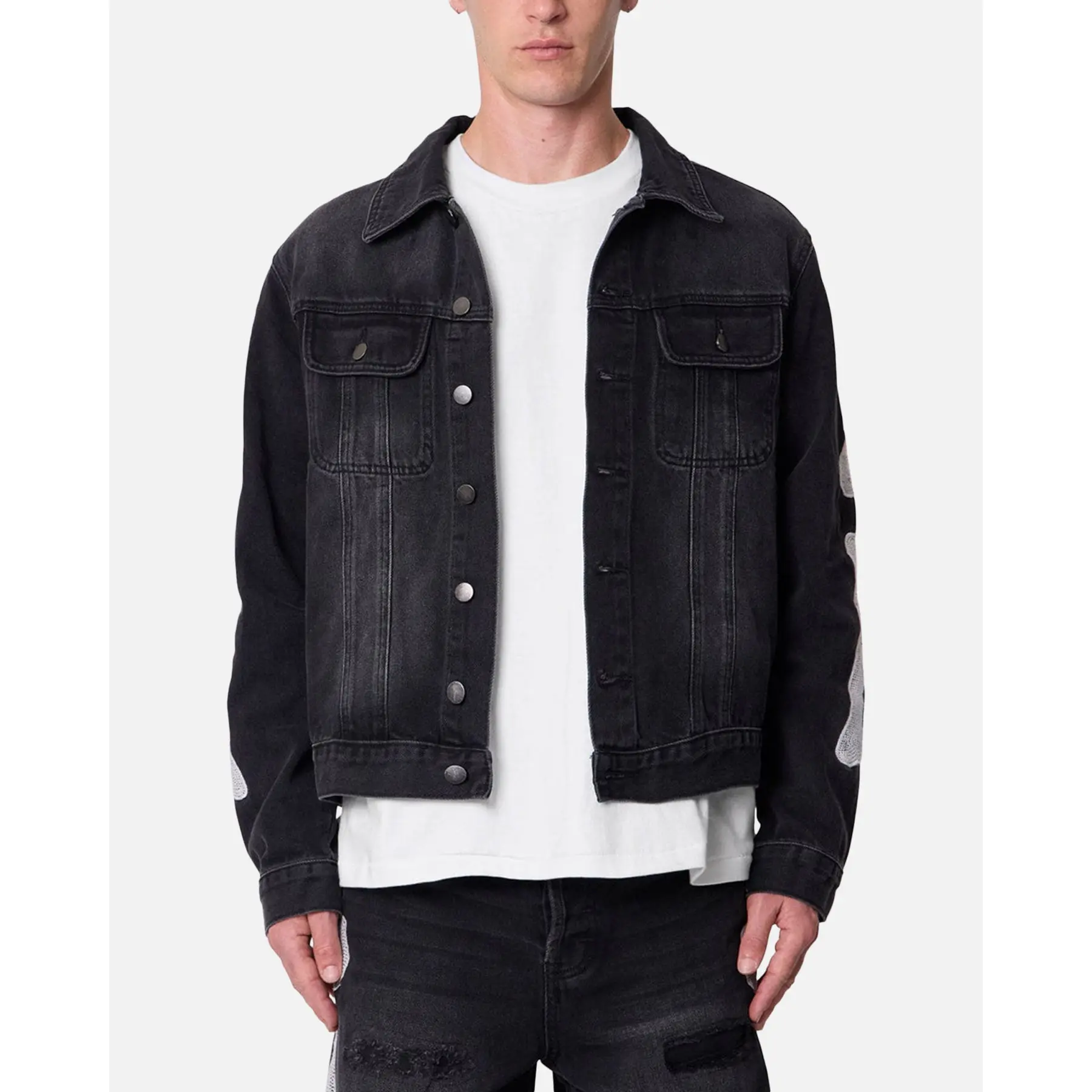 MNML Raw Skeleton Trucker Jacket Washed Black MNML Raw Skeleton Trucker Jacket Washed Black