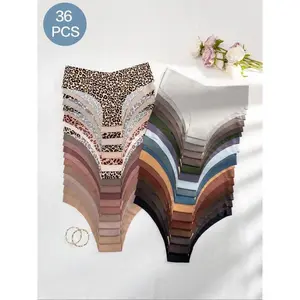 21/36pcs Women's Seamless Panties Solid & Leopard Print Soft Comfort Breathable Knicker for Fall Lady Multipack Underwear 2024 Casual Wear 90s Clothes - Everyday Fashion Pieces Smooth Vibe Womenswear