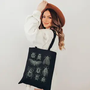 Vintage Style Bug Tote Bag, Nature Lover Tote Bag, Gardener Tote, Cottage Core Aesthetic Gift, Gift for Bug Hobies Lover
