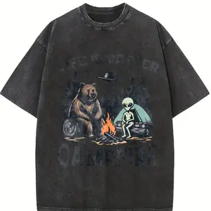 Retro Bear And Alien Life is Better by the Campfire 90s Shirt, Funny Camping Shirt, Retro Distressed Shirt, Funny Camp Lovers Gift