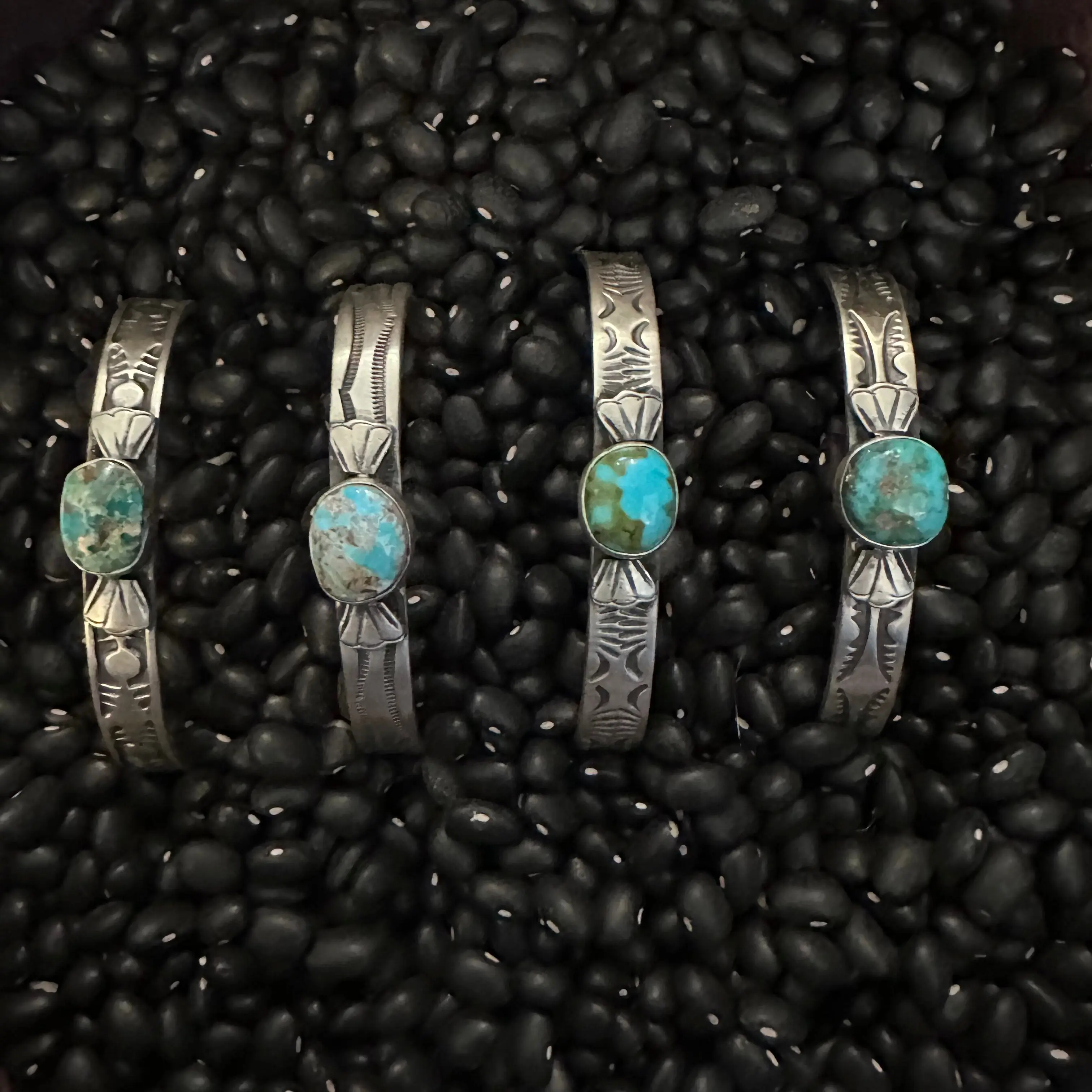 Native American Sterling Silver Stamped Turquoise Cuff Bracelet