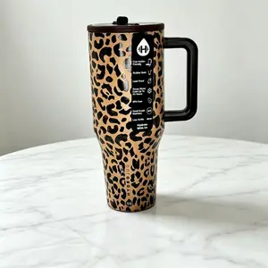 HydroJug 40oz Leopard Print Tumbler with Handle & Straw - Leak-Proof Insulated Stainless Steel Travel Mug, Keeps Drinks Cold 24H, Cup Holder Friendly, BPA-Free, Perfect for Coffee, Water & Everyday Use spill resistant flexible straw outdoorfun father day