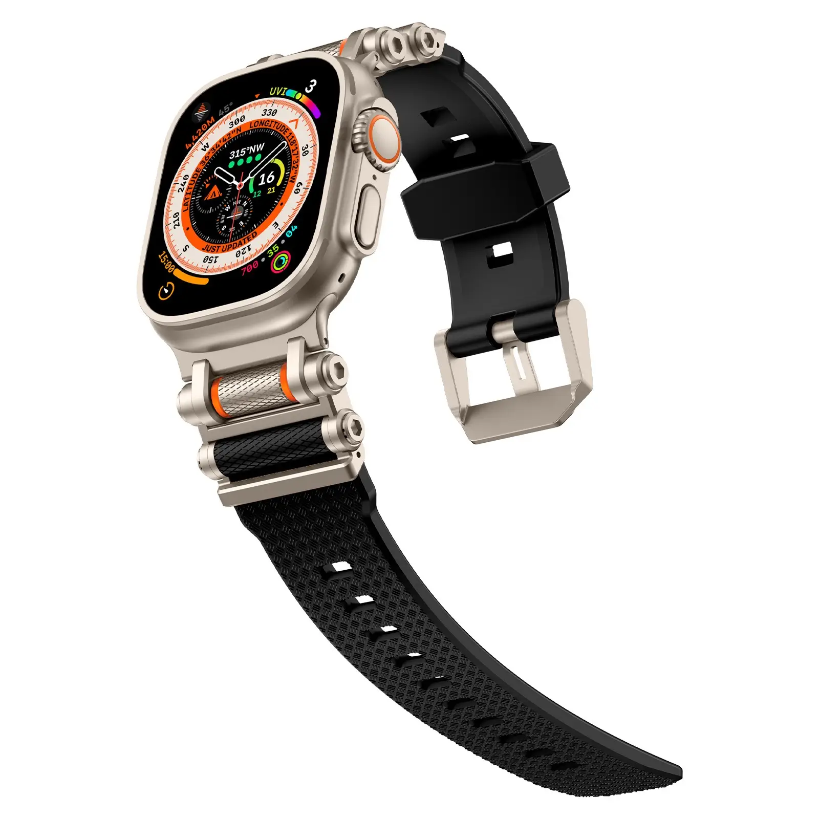 Tactical Rotating Silicon Band Compatible with Apple Watch - Durable Silicone, Compatible with 49mm/46mm/45mm/44mm, Stainless Steel Lugs, Pin Buckle,