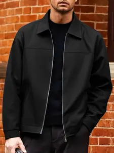 Men's Lightweight Jacket for Spring & Fall, Casual Fitted Plain Design, Long Sleeve, Zipper Closure, Polyester Fabric