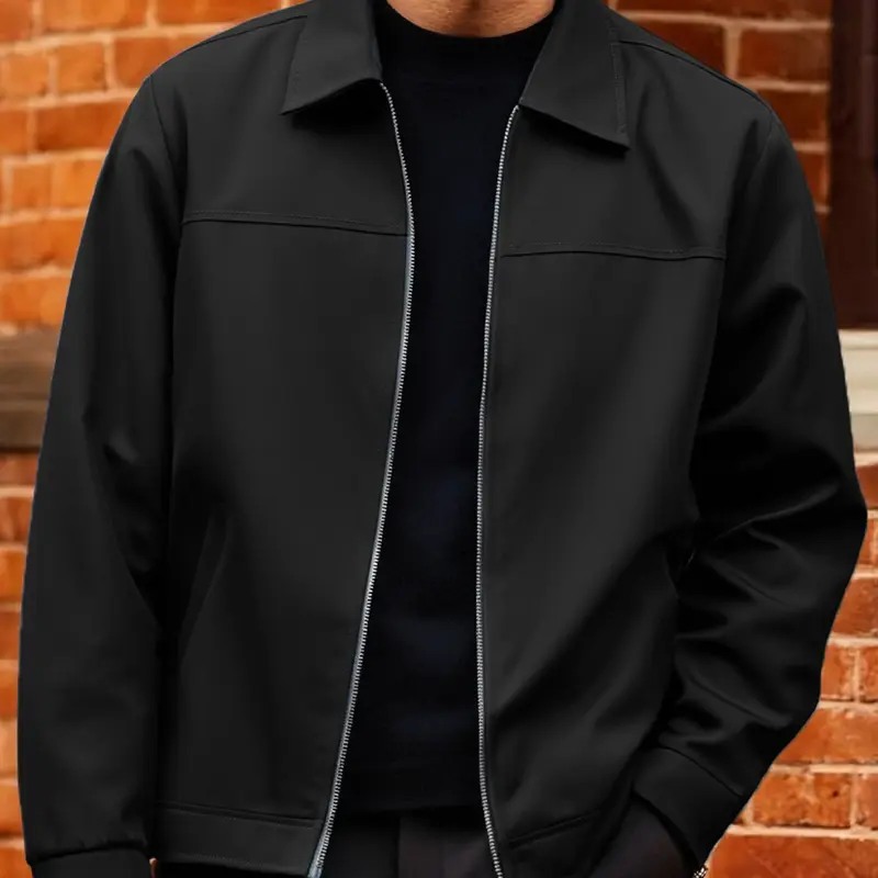 Men's Lightweight Jacket for Spring & Fall, Casual Fitted Plain Design, Zipper Closure, Polyester Fabric