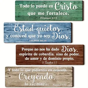Spanish Bible Verse Wall Decor Set, Stylish Religious Decor, Dual Language English Suitable Christian Religious Plaques, Artificial Wood Hanging Signs for Home Church Spanish Class
