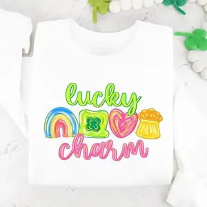 Ship within 24 hours Lucky Charm Shamrock Colorful Brushstroke Retro Rainbow Clover St Patrick's Day Irish Holiday Streetwear Vintage Lucky Women's Crew Neck Sweatshirt Soft Cozy Festive Graphic Pullover Perfect Irish Gift Idea