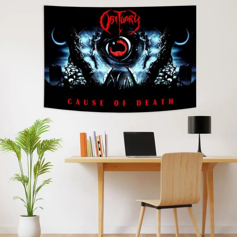 2025 NEW Obituary Band Logo Death Metal Wall Tapestry, Gothic Banner Art Tapestry for Room Decor, Alternative Gothic Wall Decor, Tapestry Wall Decor