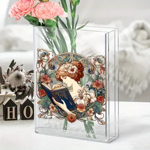 1pc Acrylic Modern Bookend Vase - Book Vase for Flowers Space-Saving Shelf Decor for Home Compatible with Books & Floral Displays Present for Book Lovers & Decorators Book Shelf Decorations Gift