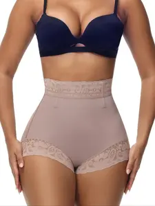 Women's High-Waisted Shaping Shorts, Sexy Lace Trim Design, Elastic Waistband, All-Season Comfortable Fit, Ideal for Fitness & Commuting