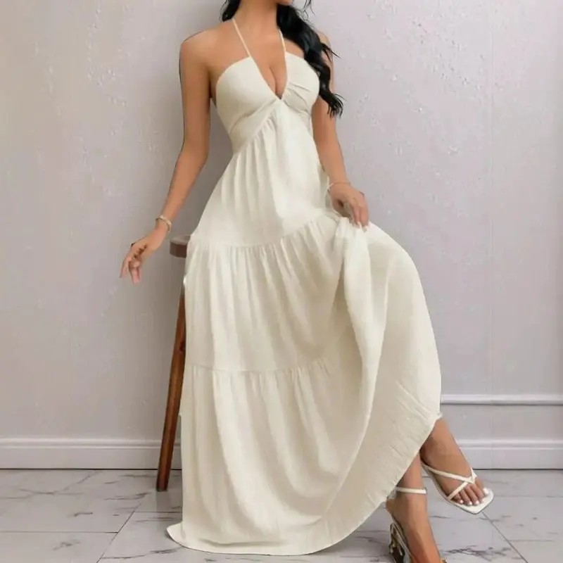 Women's Plain Dress, Summer Clothes Women, Casual Sleeveless Backless Dress for Beach Holiday Vacation, Ladies Summer Clothes Formal Womenswear