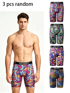New Arrival 3-Pack Men's Underwear, Fashion Aesthetic Cartoon Graffiti Mid-Waist Supersoft Boxer Briefs, Comfortable Soft Long-Length Boyshorts