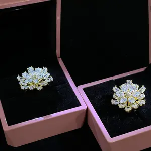 14K Gold Adjustable Flower Ring with Cubic Zirconia | Hypoallergenic Statement Ring | Perfect Gift for Her on Valentine's Day, Mother's Day, Anniversary (Gift Box Included)