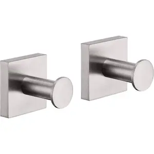 Robe Hooks for Bathrooms Wall Brushed Nickel Bath Towel Hook Holder for Shower Hanging Kitchen Accessories Stainless Steel 2 Pack, B1016BR-P2