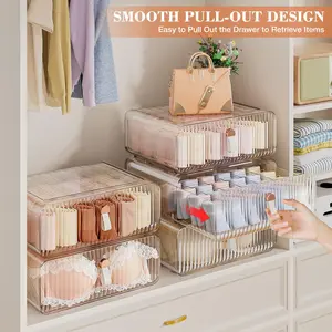 Sock And Underwear Drawer Organizer – 24-Compartment Clear Acrylic Storage Bin With Removable Dividers For Closet Dresser Baby Clothes Belts Tea Bags