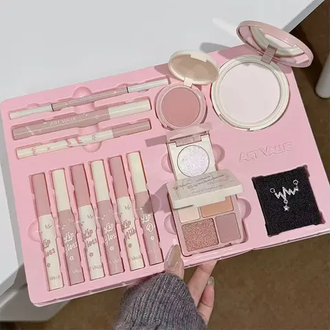 Art Value, Cosmetics Kit, Makeup Combo, Cosmetic Face Makeup Sets, Beauty Sets, Lip Gloss Blush Eyeshadow Powder Compact, Commuter Simple Makeup Necklace Kit, Full Makeup Equipment, Daily Makeup Kit