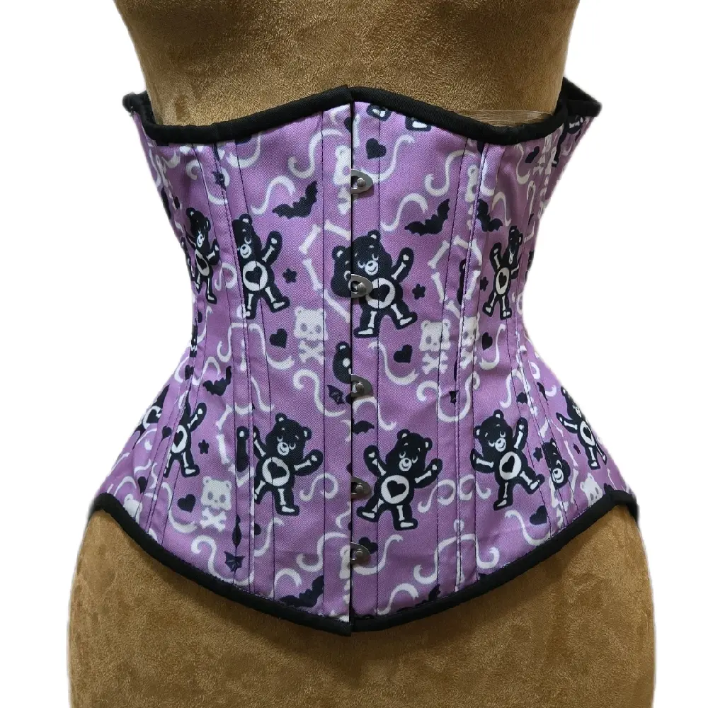 Purple Spooky Bear Cotton Corset | 28" Waist Goal | 12" Length Fabric Womenswear Adjustable Clothes Cosplay Costumes Everyday Piece