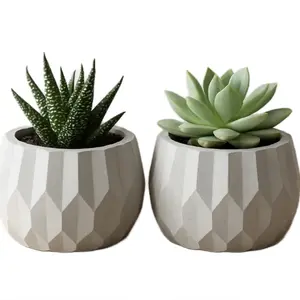 Modern Mini Concrete Planters - Geometric Design for Succulents & Cacti - Stylish Decor for Home or Office